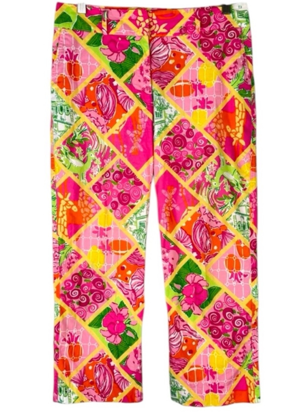 Lilly Pulitzer Vintage Patchwork Capri Cropped Pants Pink Green Orange Size 6